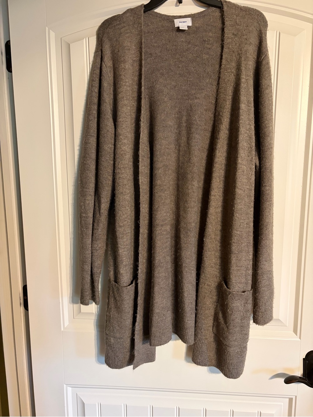 Old Navy Open Front Longline Pocket Cardigan Sweater Heather Taupe Brown